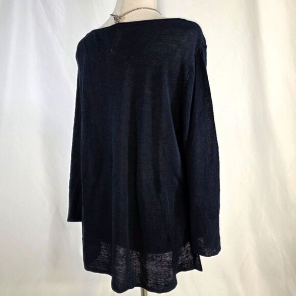 J. Jill Classic Boatneck Navy Linen Sweater Size Medium - Picture 3 of 6